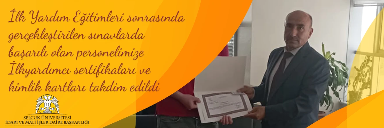 İlk Yardım Eğitimleri sonrasında  gerçekleştirilen sınavlarda  başarılı olan personelimize  İlkyardımcı sertifikaları ve  kimlik kartları takdim edildi